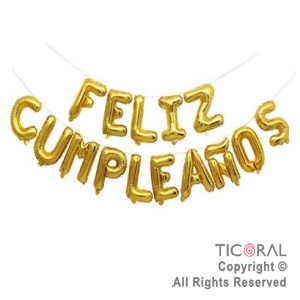 GLOBO METALIZADO FRASE FELIZ CUMPLEA�OS DORADO 16